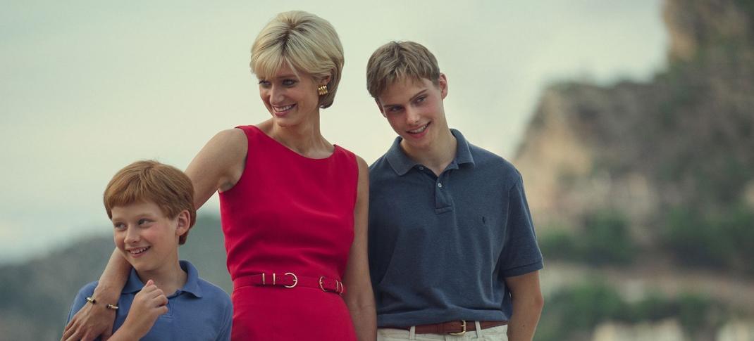 Picture shows: Princess Diana (Elizabeth Debicki) with her adored sons William (Rufus Kampa) and Harry (Fflyn Edwards)