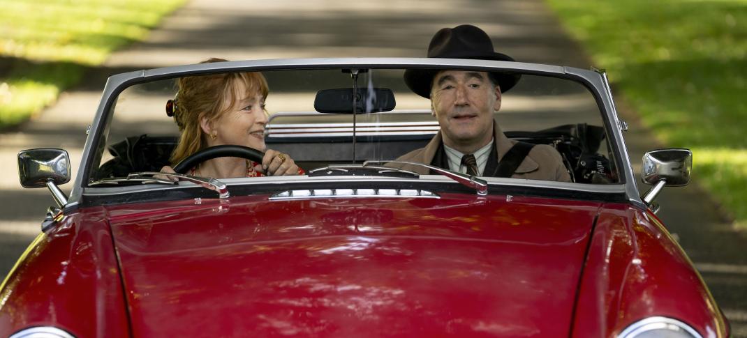 Lesley Manville as Susan Ryeland and Timothy McMullan as Atticus Pünd are on the road again in 'Moonflower Murders'