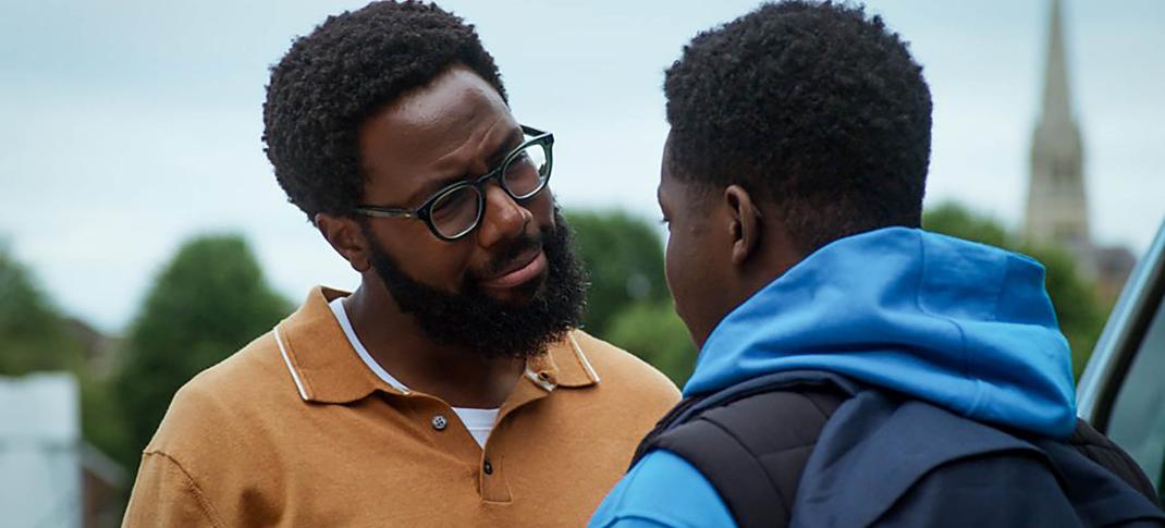 Daniel Lawrence Taylor as Gus gives Josh Tedeku as Jaheim some tough love talk in 'Boarders' Season 1