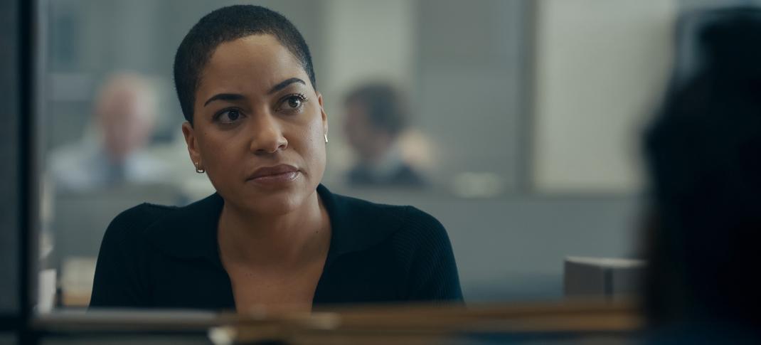 Cush Jumbo as Detective Sergeant June Lenker at her desk in 'Criminal Record' Season 1