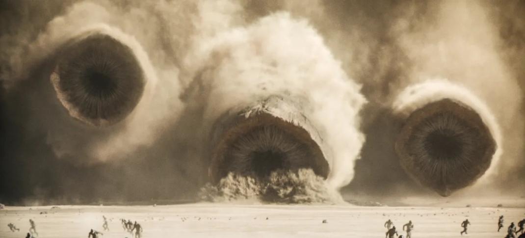 Three sandworms attack in Dune Part 2