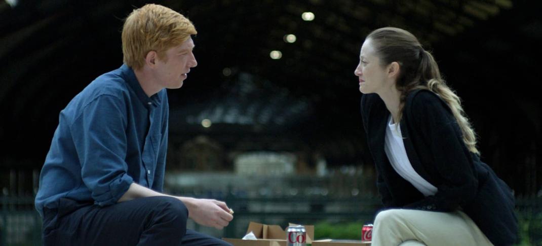 Andrea Riseborough and Domhnall Gleeson as the titular 'Alice & Jack'Andrea Riseborough and Domhnall Gleeson as the titular 'Alice & Jack' on a bench