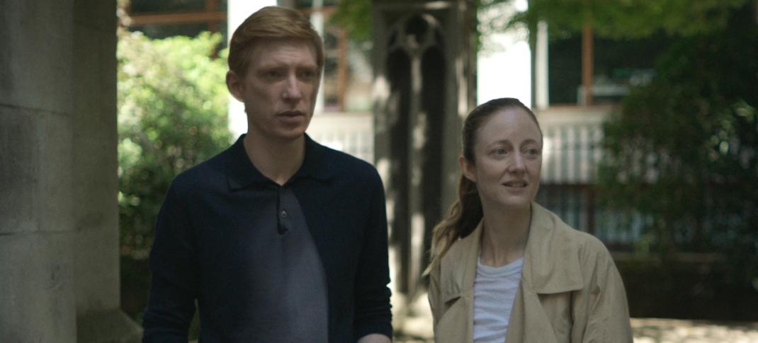 Andrea Riseborough and Domhnall Gleeson as the titular 'Alice & Jack' standing