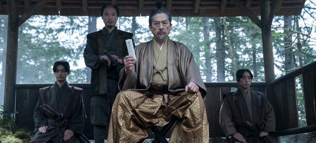 Hiroto Kanai as Kashigi Omi, Hiroyuki Sanada as Yoshii Toranaga sit triumphant in 'Shogun' Season 1