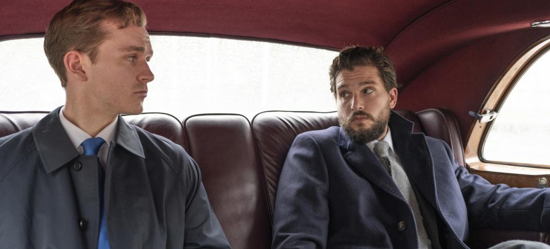 Harry Lawtey as Robert and Kit Harington as Henry Muck ride in a car in 'Industry' Season 3