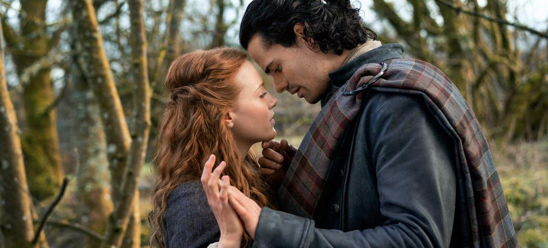 Harriet Slater and Jamie Roy as Ellen MacKenzie and Brian Fraser in "Outlander: Blood of My Blood"