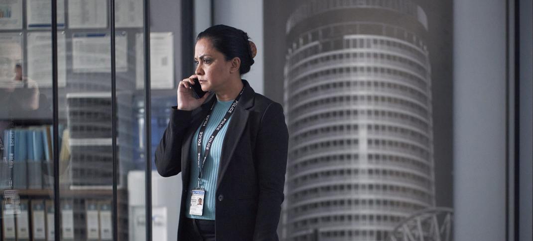 Parminder Nagra as DI Rachita Ray making a phone call in 'DI Ray' Season 2