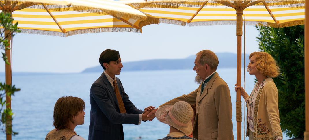 Natascha McElhone as Bella Ainsworth and David Schofield as George Livesey in 'Hotel Portofino' Season 3