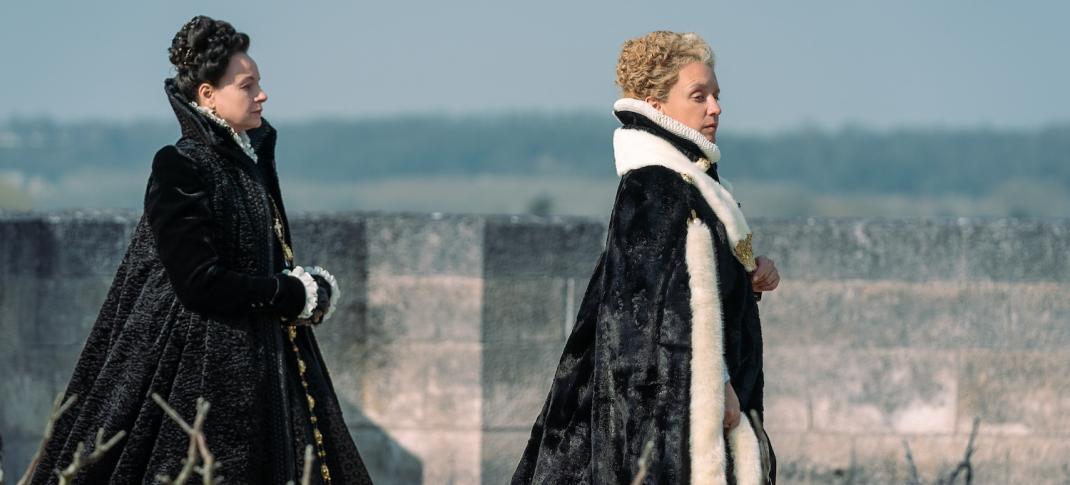 Old rivals meet again. Catherine de Medici (Samantha Morton) and Diane de Poitiers (Ludivine Sagnier) meet in a sunlit landscape.