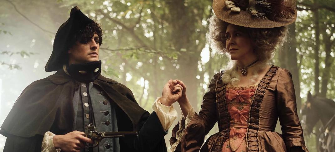 Aneurin Barnard as a highwayman and Alice Lowe as Agnes in the 1600s timeline in 'Timestalker'