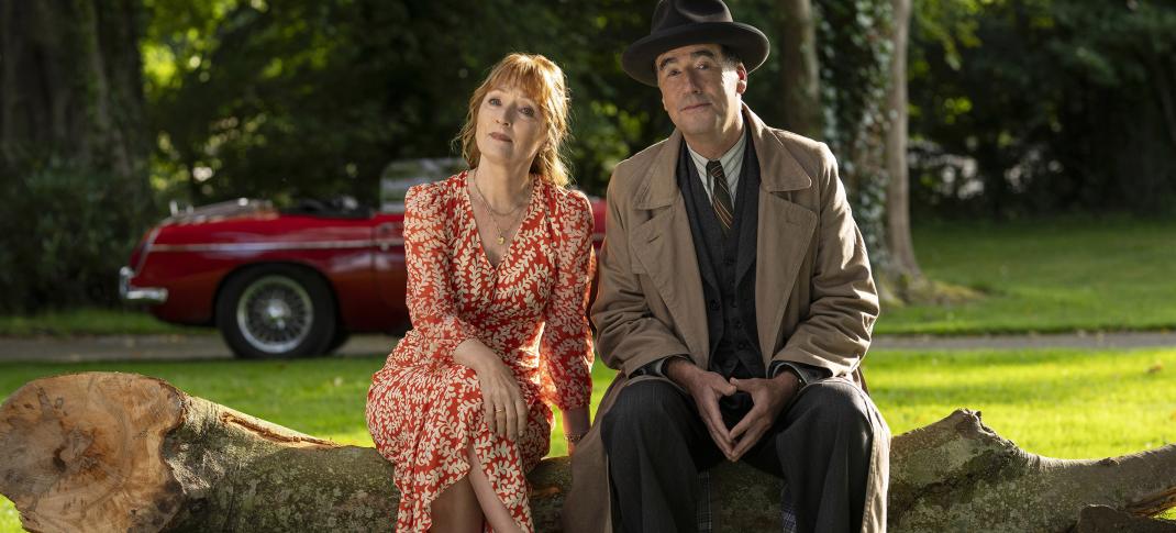 Tim McMullen as Atticus Pund and Lesley Manville as Susan in 'Moonflower Murders'
