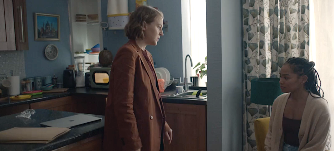 Picture shows: DS Sarah Collins (Gemma Whelan) confronts DC Lizzie Adama (Tahirah Sharif) in her apartment.