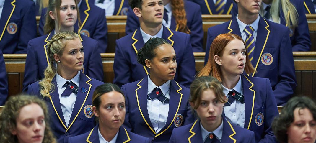 Rosie Graham as Florence, Assa Kanouté as Abby, and Tallulah Greive as Beatrix in 'Boarders' Season 2