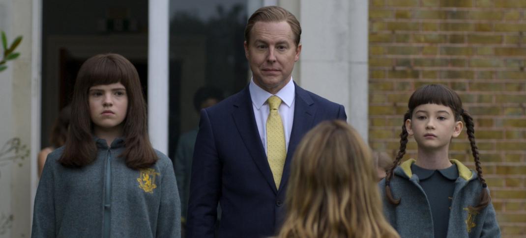 Picture shows: Hannah (Scarlett Leigh Fawcett),  Bernard Westcott (Samuel West) and Evie (Indica Watson) face down Susannah Zellaby (Keeley Hawes).