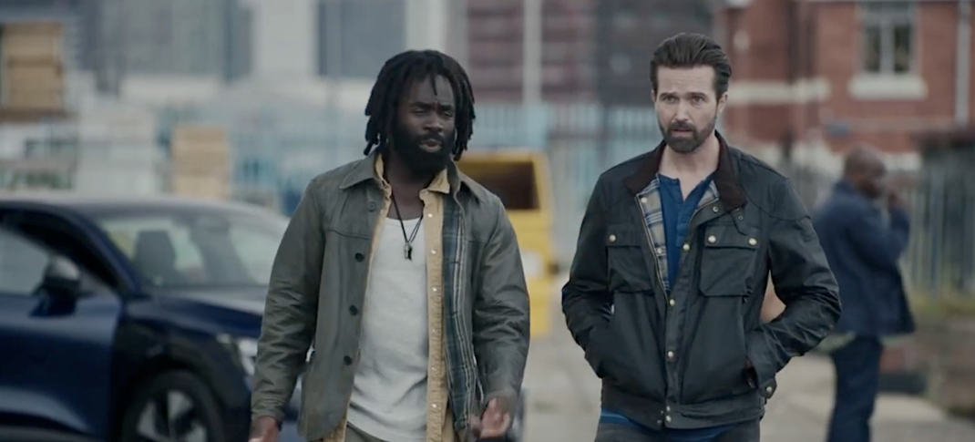 Picture shows: Undercover cop DC Steve Bradshaw (Jimmy Akingbola) and head of Operation Perseus DI Kieran Shaw (Emmett J. Scanlan) walk and talk in the London docklands.