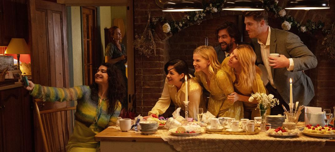 Eve Hewson, Sarah Greene, Eva Birthistle, Sharon Horgan, Owen McDonnell, and Peter Claffey in 'Bad Sisters'