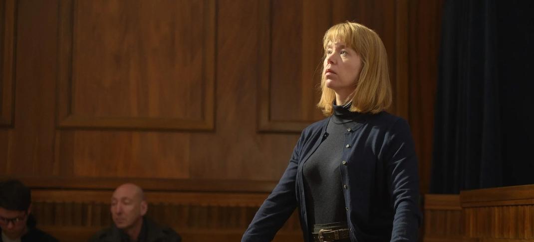 Picture shows: Delia (Anna Maxwell Martin) testifies. 