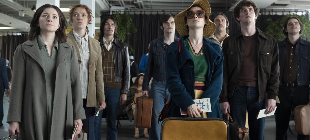 Hazel Doupe as Marian Price, Lola Petticrew as Dolours Price, Art Parkinson as Francis McGivern, Mirren Mack as Roisin in 'Say Nothing'
