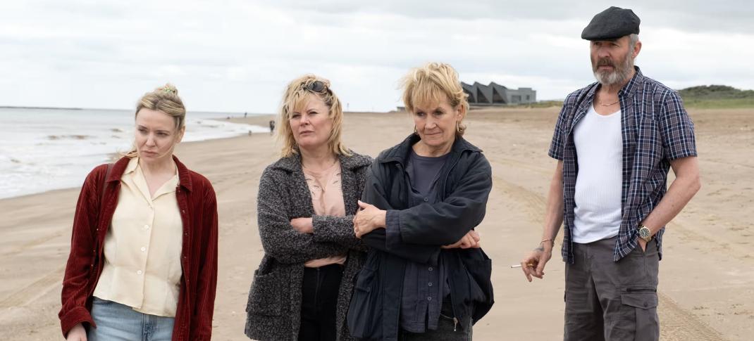 Christine Bottomley as Rachel Crossley, Monica Dolan as Ann Branson, Lorraine Ashbourne as Daphne Sparrow, and Stephen Dillane as Roy Branson in 'Sherwood' Season 2