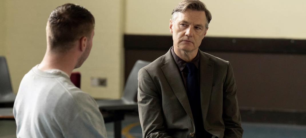 Oliver Huntingdon as Ryan and David Morrissey as Ian St. Clair in 'Sherwood' Season 2