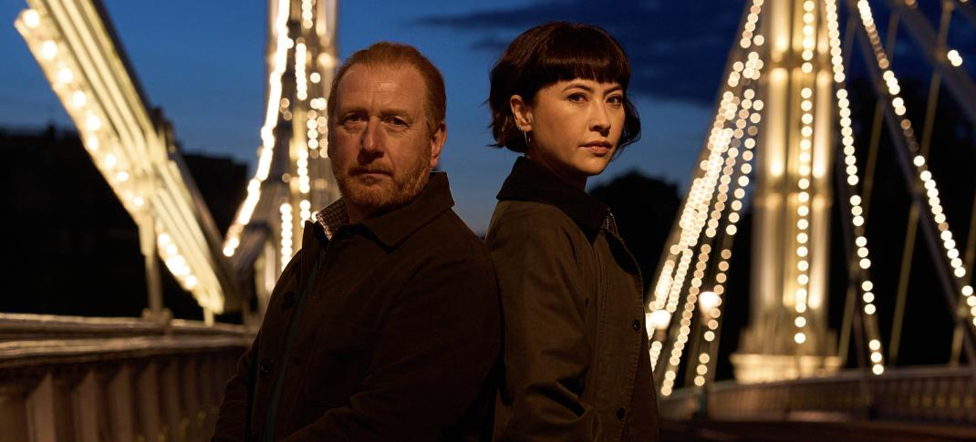 Adrian Scarborough as DI Max Arnold and Vanessa Emme as DS Layla Walsh in 'The Chelsea Detective' Season 3