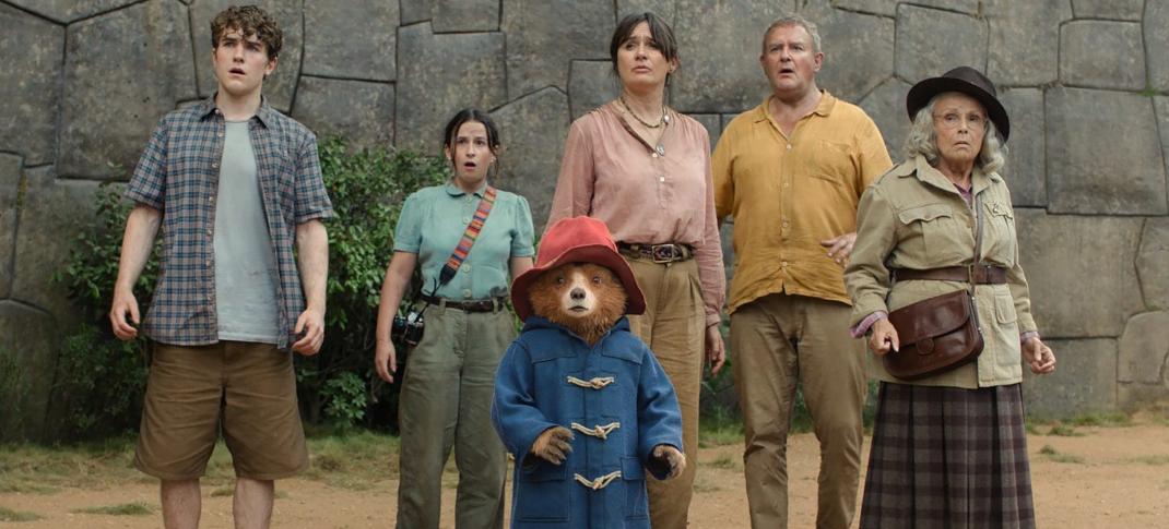 Samuel Joslin, Madeleine Harris, Emily Mortimer, Hugh Bonneville and Julie Walters in 'Paddington in Peru'