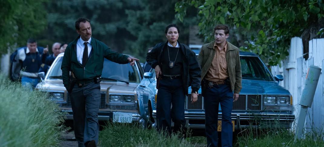 Jude Law as Terry Husk, Jurnee Smollett as Joanne Carney, and Tye Sheridan as Jamie Bowen in 'The Order'