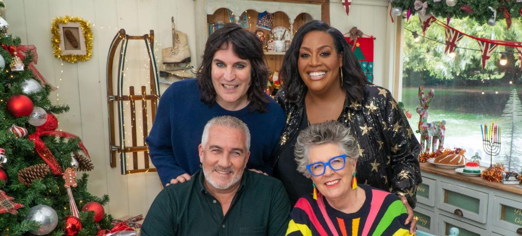 Noel Fielding, Alison Hammond, Prue Leith and Paul Hollywood in 'The Great British Baking Show: Holidays' Season 7