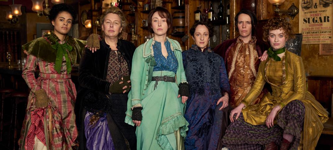 Morgan Hilaire as Esme Long, Hannah Walters as Eliza Moody, Erin Doherty as Mary Carr, Nadia Albina as Verity Ross, Caoilfhionn Dunne as Anne Glover and Jemma Carlton as Belle Downer in 'A Thousand Blows'