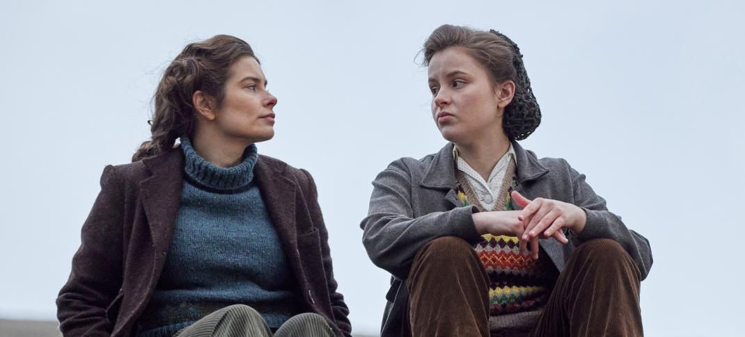 Picture shows: Sisters Helen (Rachel Shenton) and Jenny (Imogene Clawson) perched on the barn roof come to a new understanding. Clawson)
