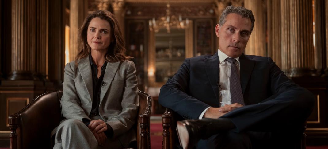 Kerri Russell and Rufus Sewell in "The Diplomat" Season 3