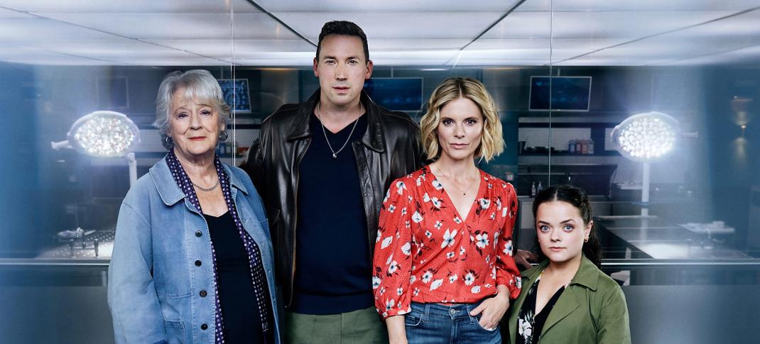 Maggie Steed as Harriet Maven, David Caves as Jack Hodgson, Emilia Fox as Dr Nikki Alexander, and Francesca Mills as Kit Brooks in 'Silent Witness' Season 28