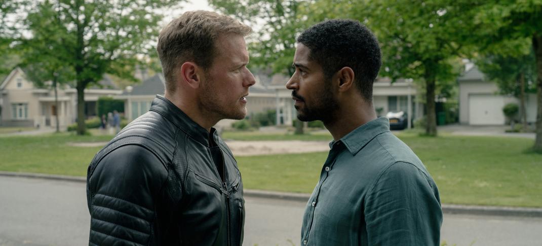 Sam Heughan as Danny, Alfred Enoch as Pete in 'The Couple Next Door'