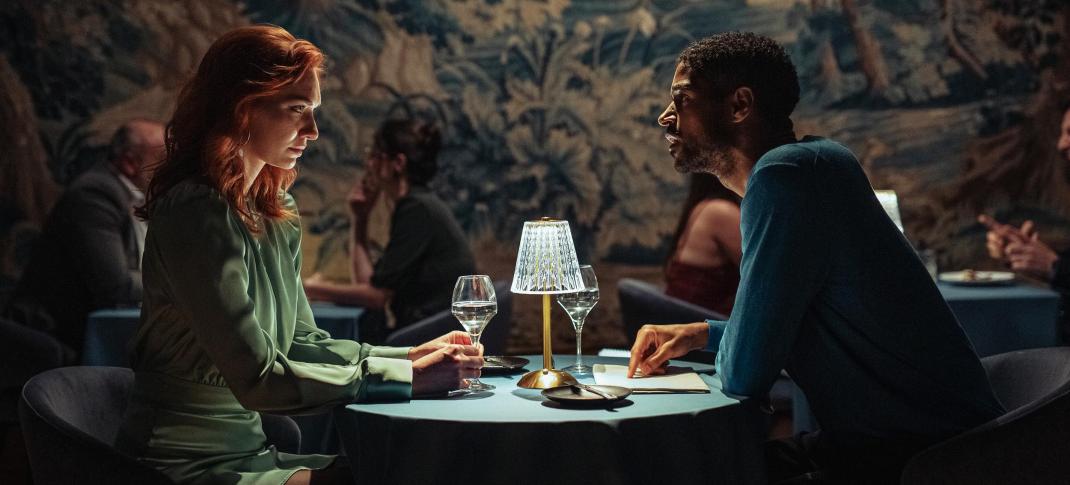 Eleanor Tomlinson as Evie and Alfred Enoch as Pete in 'The Couple Next Door' Season 1