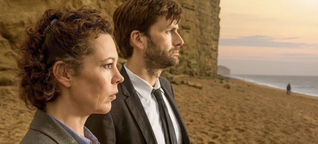 Olivia Colman and David Tennant in Chris Chibnall's first original work for TV, 'Broadchurch'