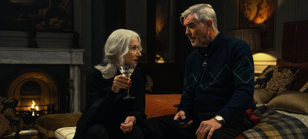 Helen Mirren as Maeve Harrigan and Pierce Brosnan as Conrad Harrigan in 'MobLand' Season 1