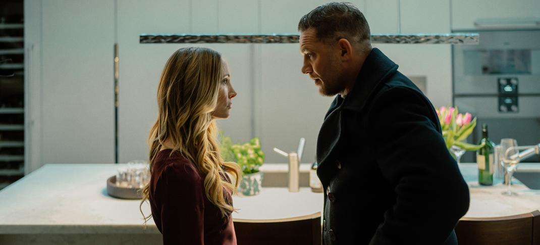 Joanne Froggatt as Jan Da Souza and Tom Hardy as Harry Da Souza in 'Mobland' Season 1
