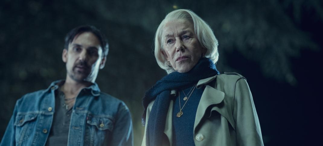 Helen Mirren and Henry Lloyd-Hughes in "The Thursday Murder Club"