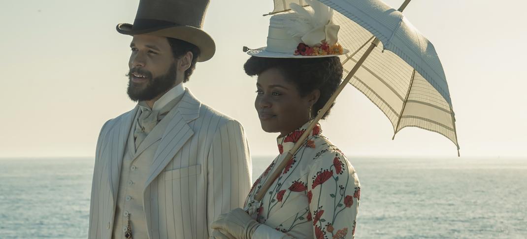 Jordan Donica as Dr. William Kirkland and Denée Benton as Peggy Scott in 'The Gilded Age' Season 3