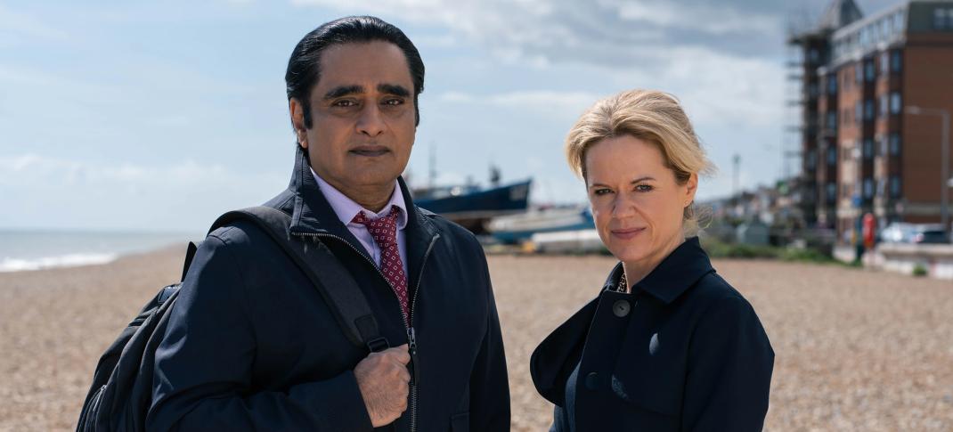 Sinead Keenan as Jess and Sanjeev Bhaskar as Sunny in 'Unforgotten' Season 6
