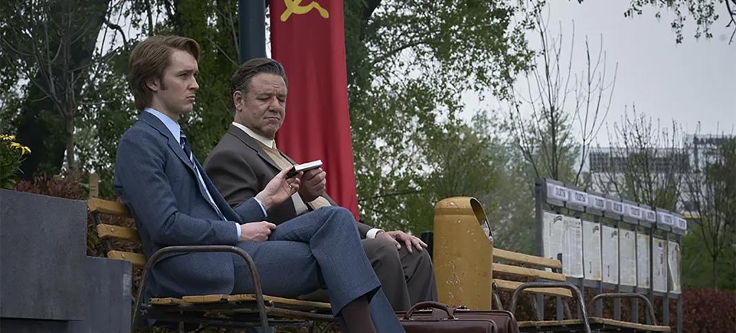 Harry Lawtey and Russell Crowe in 'Billion Dollar Spy'