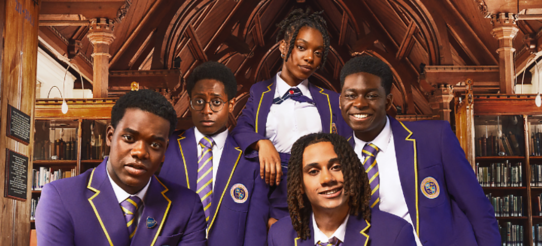 Josh Tedeku as Jaheim, Myles Kamwendo as Omar, Jodie Campbell as Leah, Aruna Jalloh as Femi, and Sekou Diaby as Toby in 'Boarders' Season 3