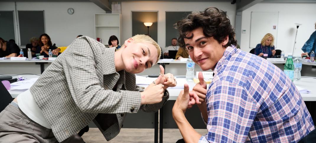 Em Carey and Liam Woodrum's at the "Geek Girl" Season 2 table read