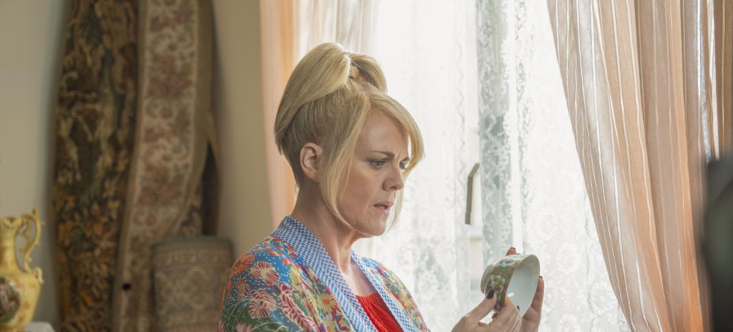 Picture shows: Jean White (Sally Lindsay) examines a valuable antique bowl.