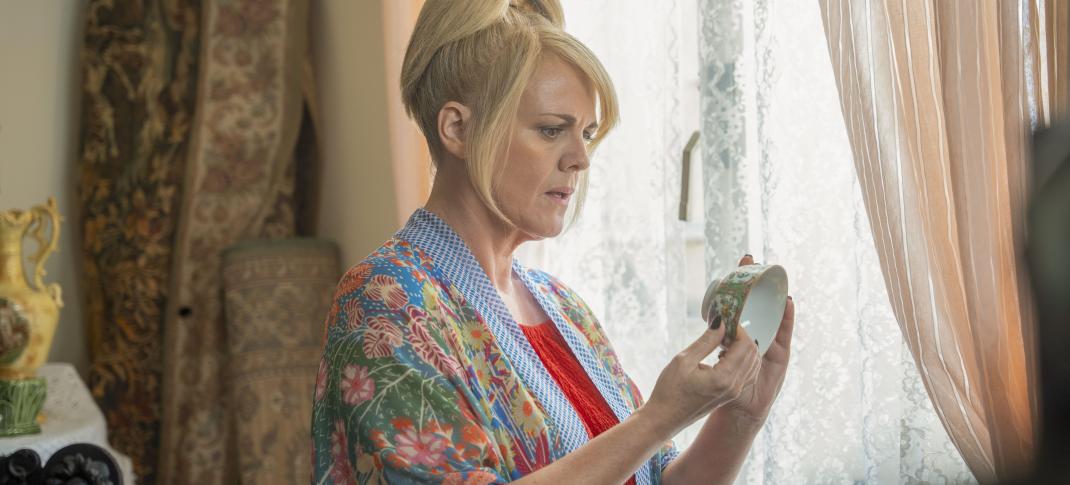 Picture shows: Jean White (Sally Lindsay) examines a valuable antique bowl.