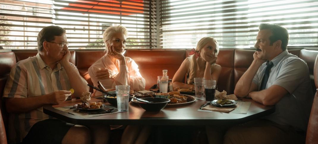 Jason Sudeikis, Juno Temple, Hannah Waddingham, and Jeremy Swift in "Ted Lasso" Season 4