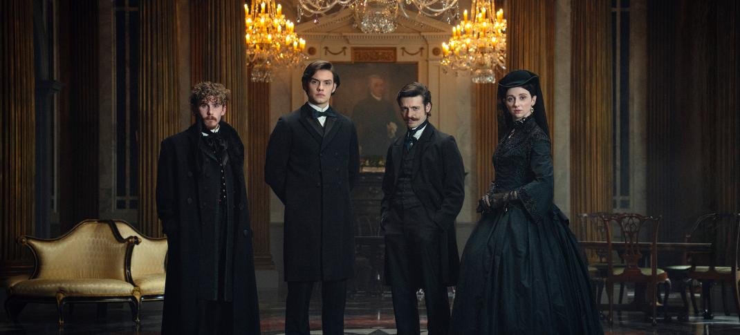 Fionn O’Shea as Benjamin Guinness, Louis Partridge as Edward Guinness, Anthony Boyle as Arthur Guinness, Emily Fairn as Anne Plunket (née Guinness) in 'House of Guiness'