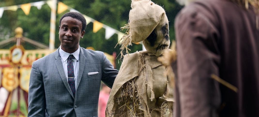 Picture shows: Felix Livingstone (Jerry Iwu) confronts a scarecrow