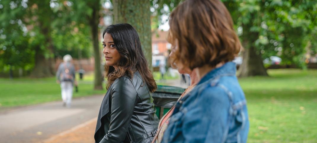 Natalie Dew as DS Tanika Malik, Samantha Bond as Judith Potts, and Cara Horgan as Becks Starling in 'The Marlow Murder Club' Season 2