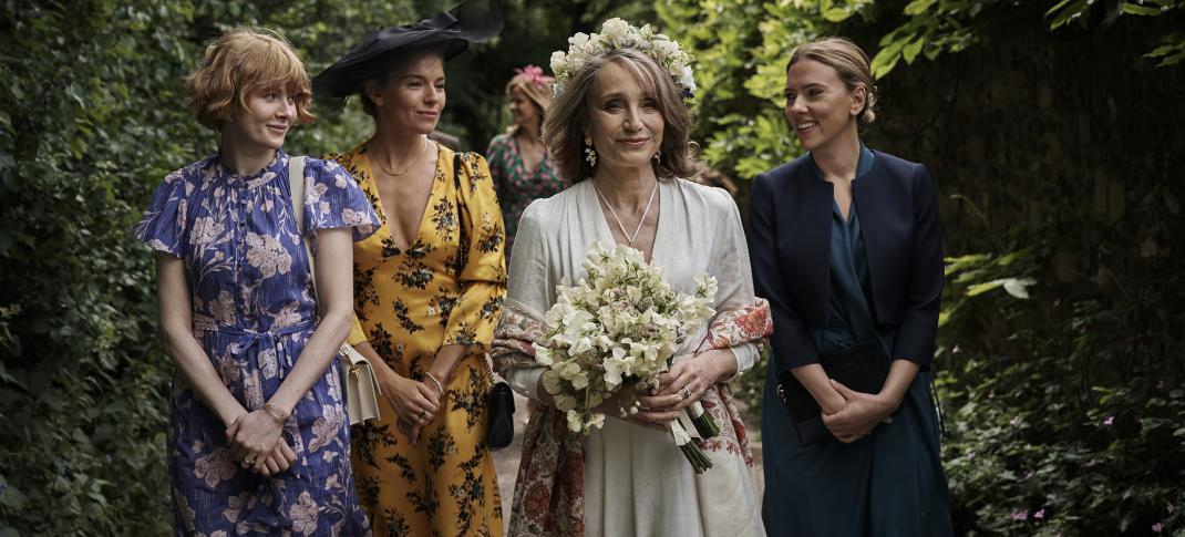 Emily Beecham as Georgina, Sienna Miller as Victoria, Kristin Scott Thomas as Diana, and Scarlett Johansson as Katherine in 'My Mother's Wedding'